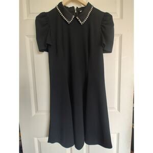 Karl Lagerfeld Black, Pearl Embellished- Gold Tone Mini Dress Size 12 $150